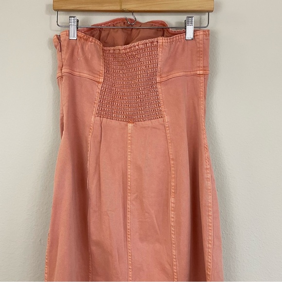 NWT Pilcro By Anthropologie Coral Strapless Denim Maxi Dress Icon Fluted  Size L